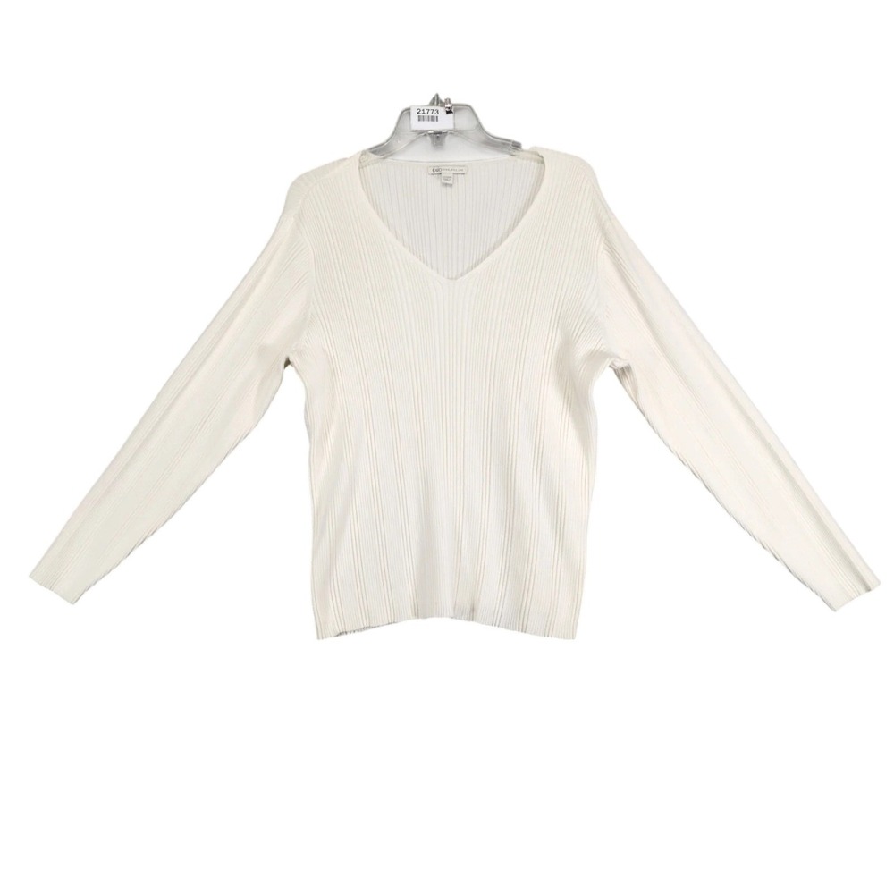 Cato Ivory Ribbed Knit Blouse Top Womens Plus Size 22/24W Stretch Minimalist